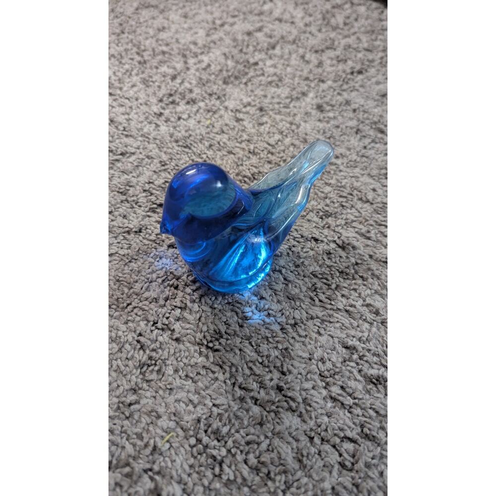 Titan Art Glass Handmade 2.5" Happy Little Blue Bird Paper Weight Figurine
